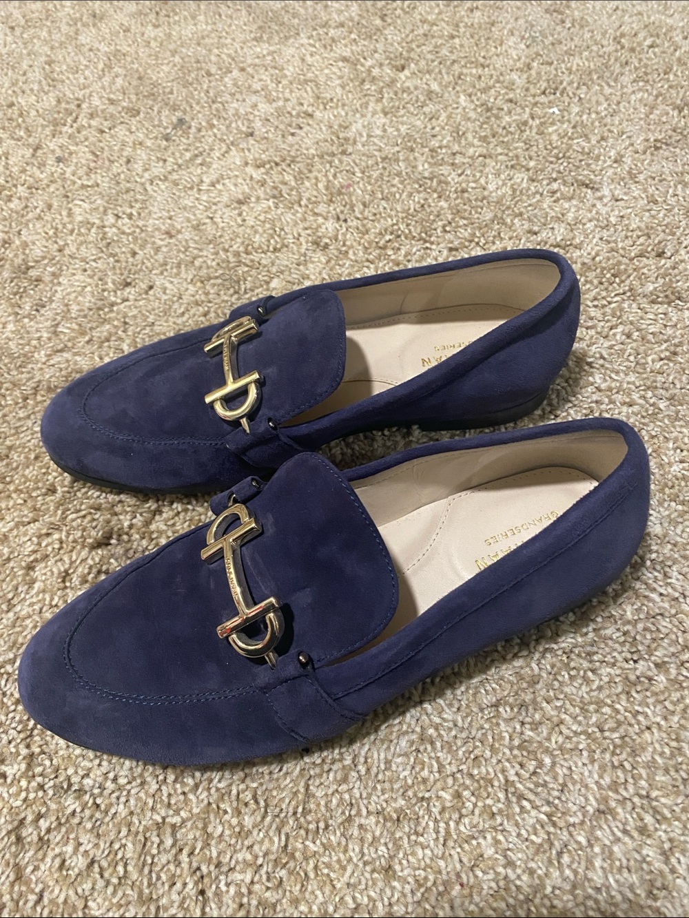 Cole Haan Navy Suede Bit Loafers with Silver Hardware - Picture 2 of 5